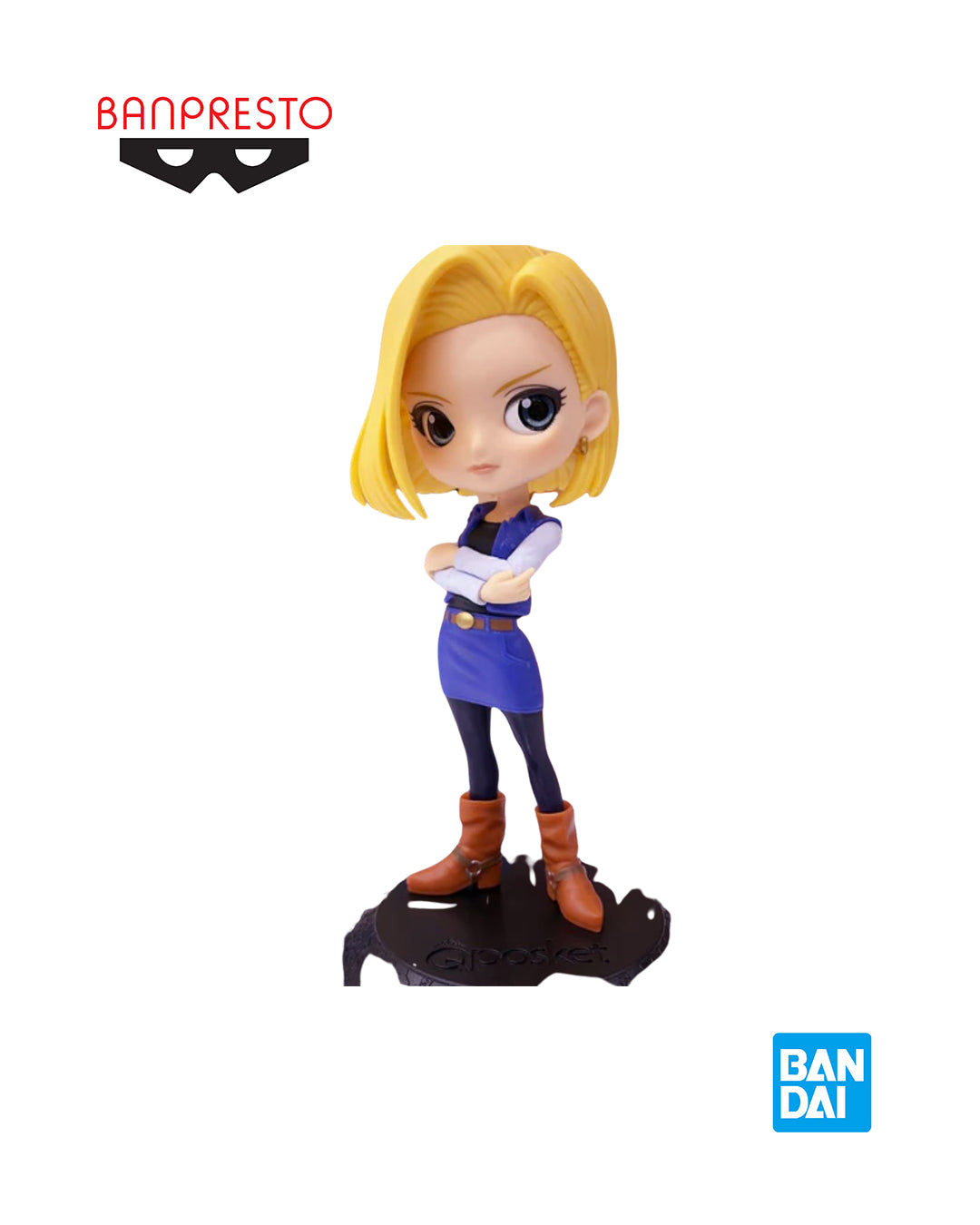 Figura Q Posket Androide 18 de Banpresto Bandai, detallada y coleccionable, disponible en figuraschile.com