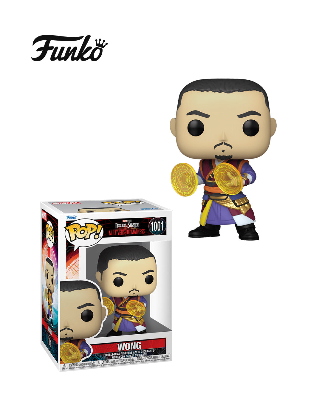 Figura Funko Pop! Marvel Doctor Strange: Multiverse of Madness Wong #1001 en caja, personaje de la película Doctor Strange en el Multiverso de la Locura, edición coleccionable disponible en Figuras Chile.