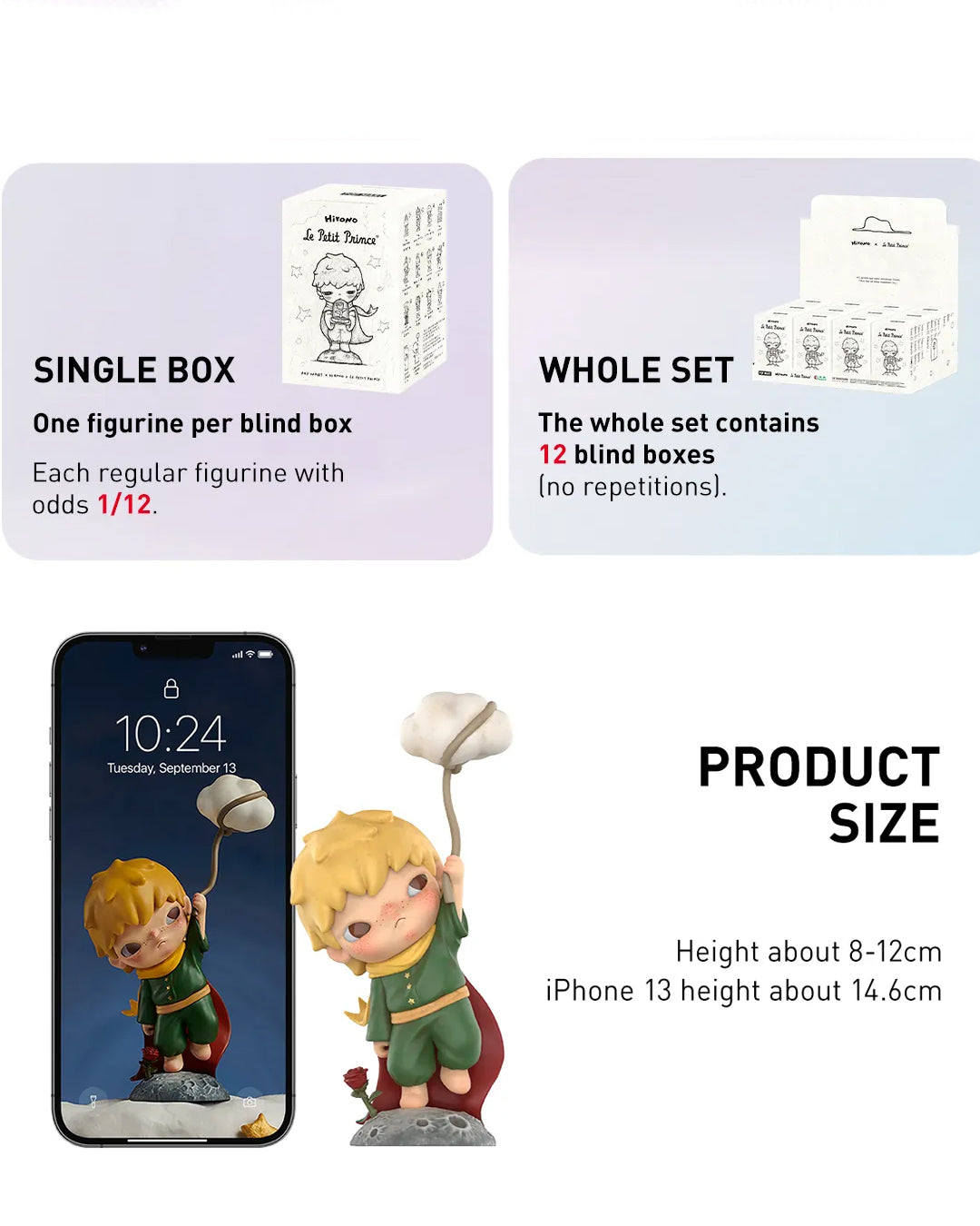 Caja sorpresa POP MART Hirono x Le Petit Prince Series – tamaño blind box con figura coleccionable al azar, perfecta para coleccionistas y fans del Principito; disponible en figuraschile.com